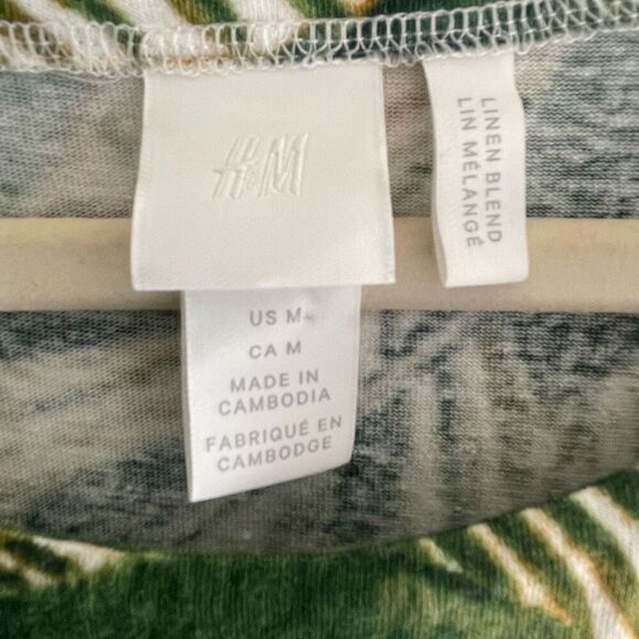 H&M Hawaiian Luau Leaf Linen Blend Drop Waist Dress Women’s Sz Medium 8 10 - Picture 3 of 4
